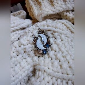 Silver and Blue Crescent Moon Earrings! New In Package!